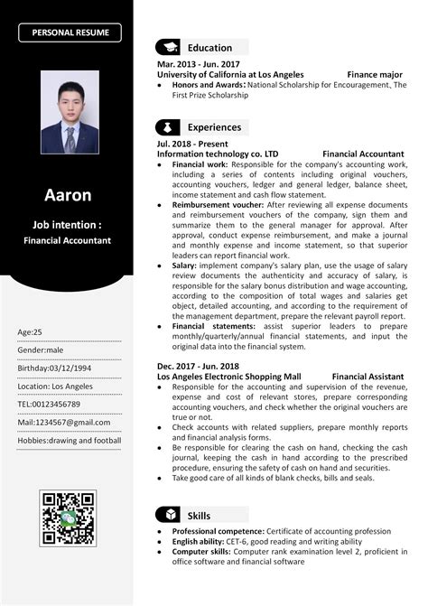 WORD Of Black Financial Resume Docx WPS Free Templates