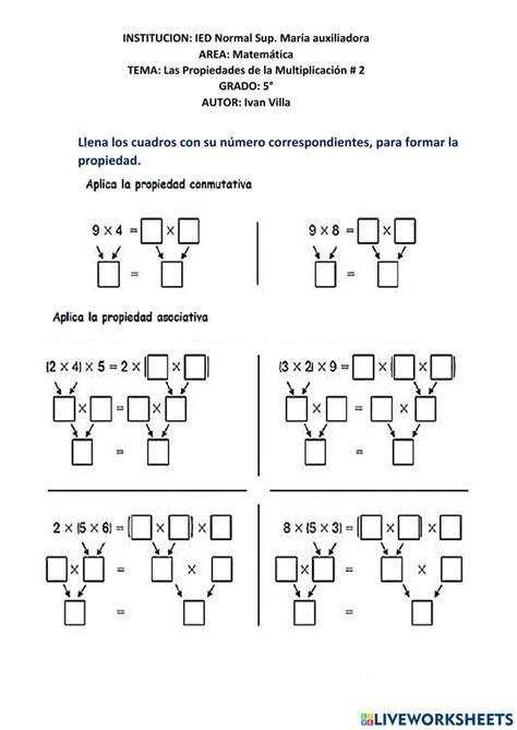 Ficha Online De Las Propiedades De La Multiplicaci N Para Puedes