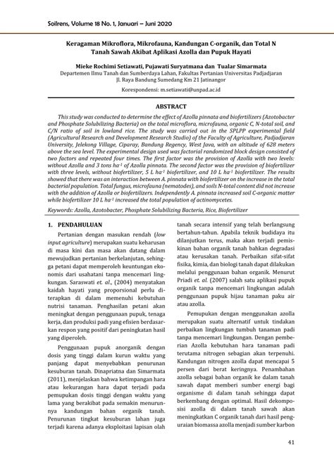 Pdf Keragaman Mikroflora Mikrofauna Kandungan C Organik Dan Total