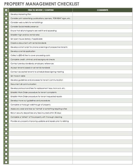 Printable Property Management Checklist