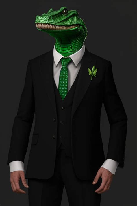 The Cute Anthropomorphic Green Alligator In A Black Suit By Alexander