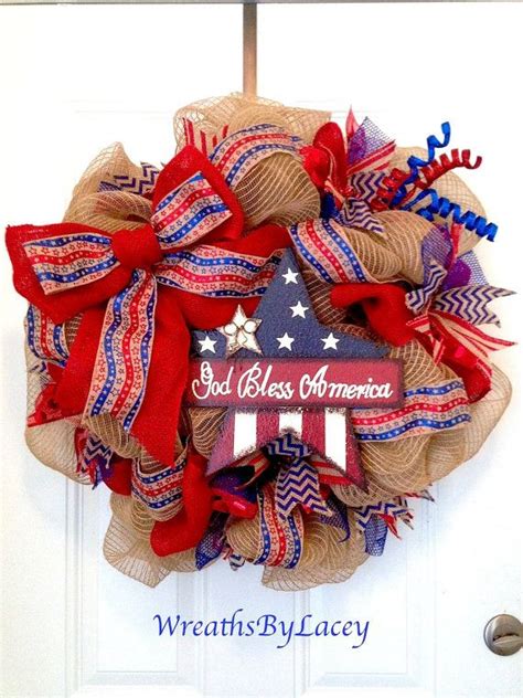 Patriotic Burlap Wreath Deco Mesh Wreath American Wreath America Wreath