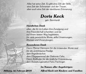 Traueranzeigen Von Doris Keck Schwarzw Lder Bote Trauer