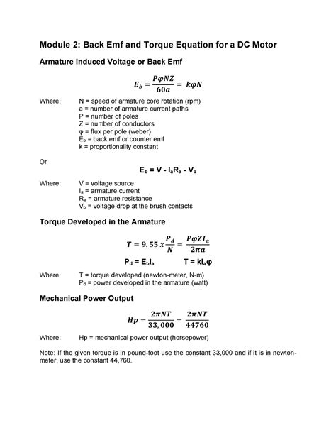 Back Emf And Torque Equation For Dc Motor Module 2 Back Emf And