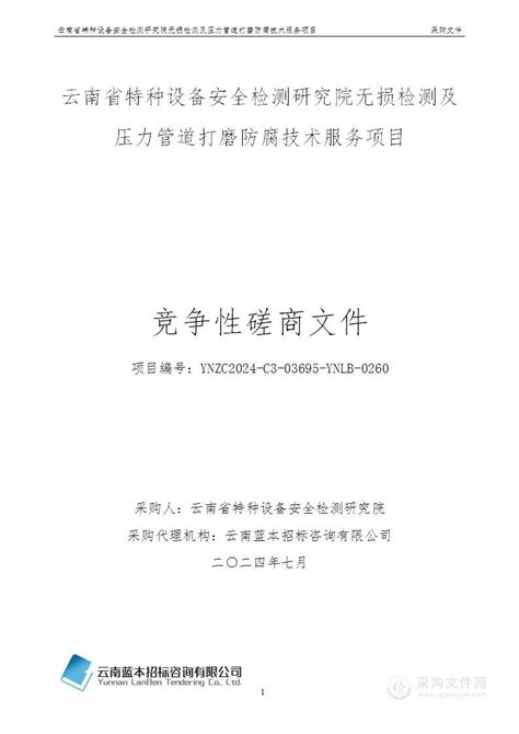 云南省特种设备安全检测研究院无损检测及压力管道打磨防腐技术服务项目 采购文件网