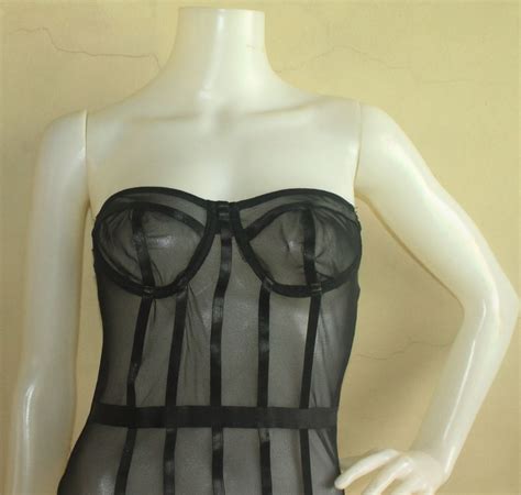 Label Removed Black See Thru Mesh Bustier Corset Bodysuit LIngerie Women S Fashion Tops