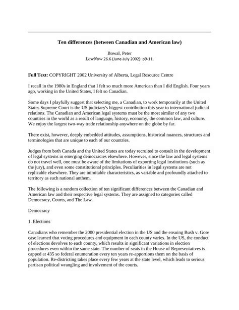 Pdf Ten Differences Between Canadian And American Law Differences