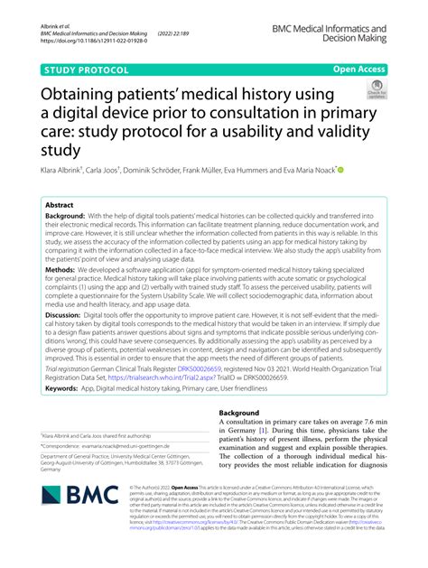 Pdf Obtaining Patients Medical History Using A Digital Device Prior