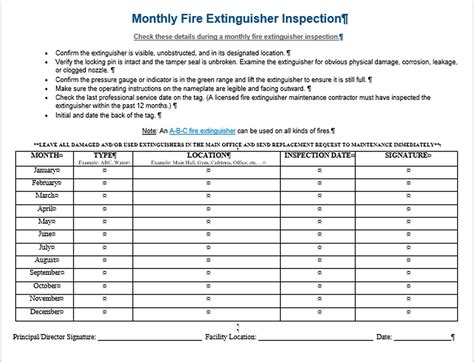 Printable Monthly Fire Extinguisher Inspection Form Template Excel ...