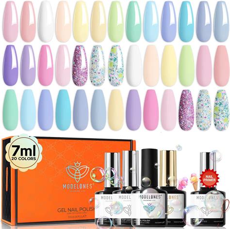 Modelones 24Pcs Pastel Gel Nail Polish Set 20 Colors Glitters Gel