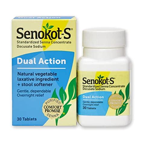 Senokot S Dual Action 30 Tablets Natural Vegetable Laxative Ingredient