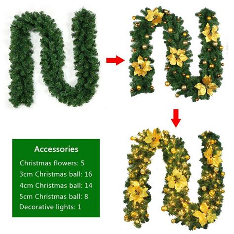 Ft Large Pre Lit Christmas Garland Door Wreath Xmas Fireplace Home