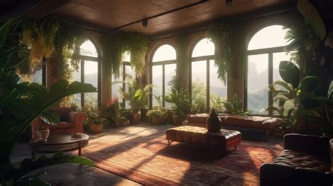 Premium AI Image | A living room with a jungle scene in the background