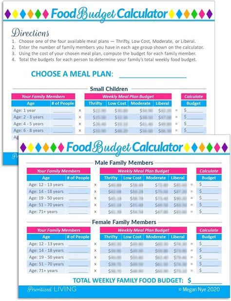 Printable GROCERY BUDGET Calculator Family Food Budget Calculator With 4 USDA Spending Plans - Etsy