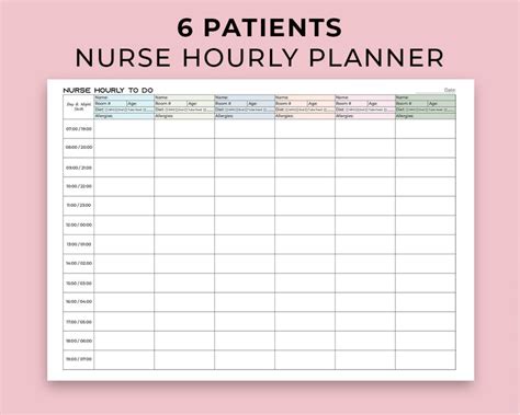 Hourly Nurse Shift Planner 6 Patient Nursing Report Sheet Nurse Medication Sheet Report Sheet