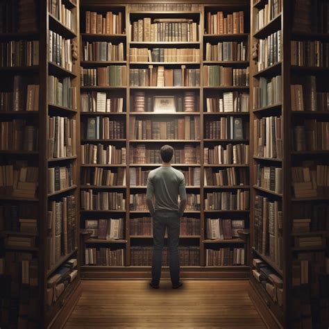 Premium Photo A Man Standing In Front Of A Bookshelf In A Library