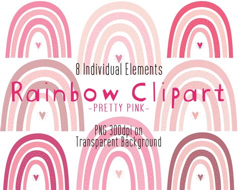 Pink Rainbow Clip Art Girls Cute Clipart Boho Rainbows Valentines ...