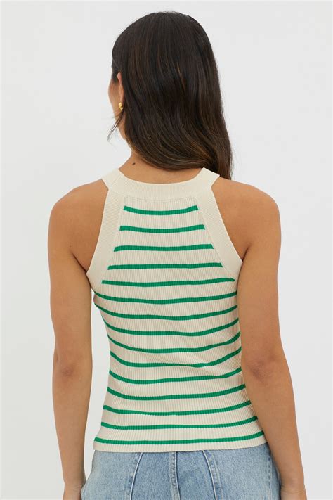 Shop The Made It Ribbed Knit Top Stripe Green Selfie Leslie Australia