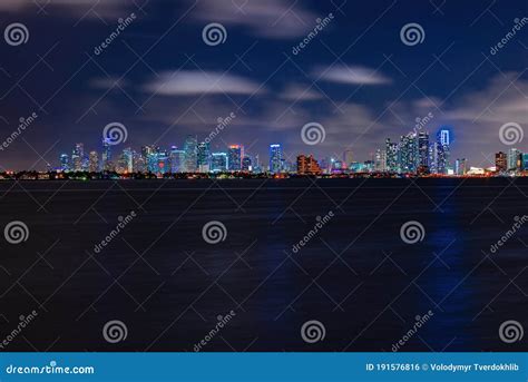 Miami Downtown. Miami Skyline at Night - Panoramic Image. Editorial ...