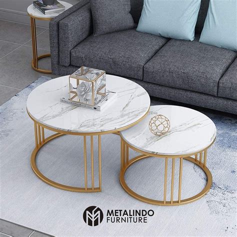 Meja Tamu Bundar Minimalis Marmer Kaki Stainless Metalindo Furniture