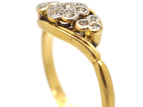 Edwardian 18ct Gold Platinum Cluster Diamond Ring With Diamond Set