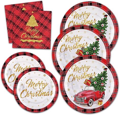 Homlouue 200 Pcs Christmas Plates And Napkins Christmas Tree Holiday Paper Plates