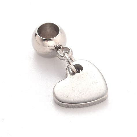 Honeyhandy Heart Stainless Steel European Large Hole Dangle Charms