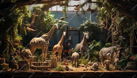 Premium AI Image | Photorealistic diorama zoo animal scene photoshoot