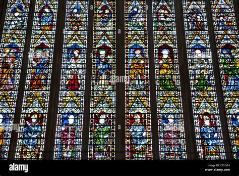 England, Yorkshire, York, York Minster, Stained Glass Window depicting ...