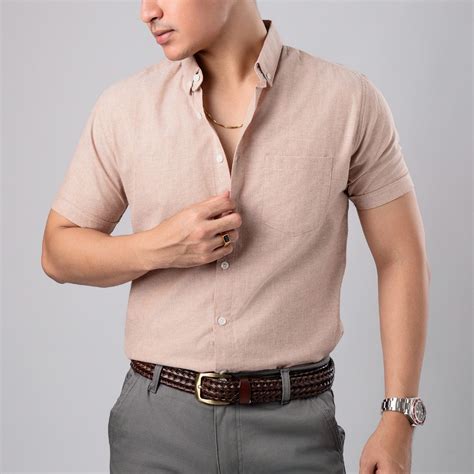 Jual Vengoz Kemeja Oxford Pria Lengan Pendek Slim Fit Khaki Shopee