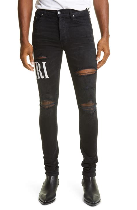 Amiri Logo Embroidered Ripped Skinny Jeans In Black For Men Lyst