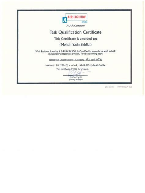 Electrical Qualification Certificate | PDF