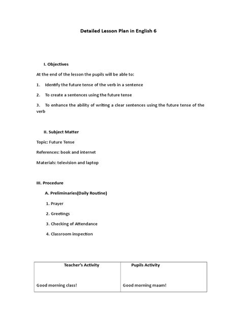 Semi Detailed Lesson Plan In English 6 Pdf Verb Subject Grammar