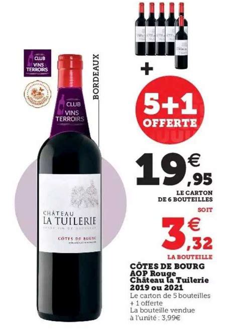 Promo Côtes De Bourg Aop Rouge Château La Tuilerie 2019 Ou 2021 chez