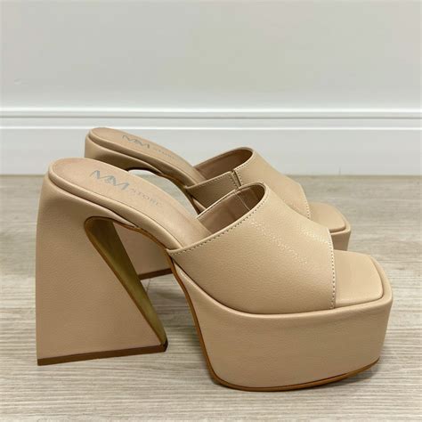 Tamanco Nude De Salto Alto E Meia Pata Loja MM Shoes