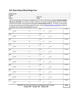 Fillable Online Bowl A Rama Official Pledge Form Second Chance