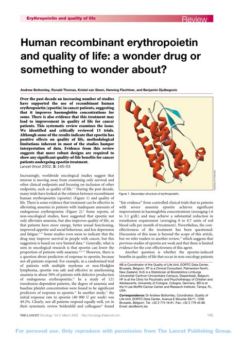 Pdf Human Recombinant Erythropoietin And Quality Of Life A Wonder