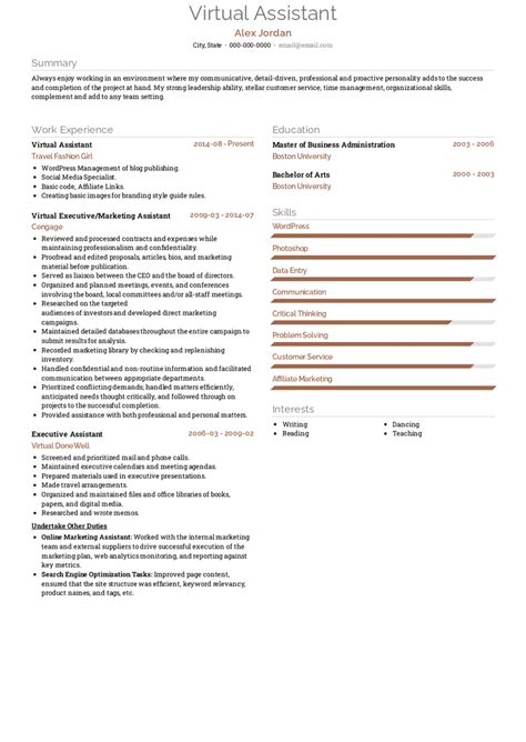 Virtual Assistant - Resume Samples and Templates | VisualCV