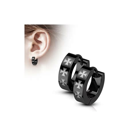 Boucles D Oreilles Cr Oles Homme Acier Noir Croix De Malte Celtique