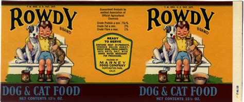 Vintage Can Label Rare Dog Food 1940s Huntington Park Rowdy Cartoon