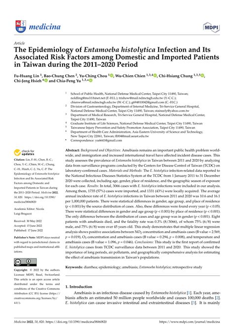 Pdf The Epidemiology Of Entamoeba Histolytica Infection And Its Associated Risk Factors Among