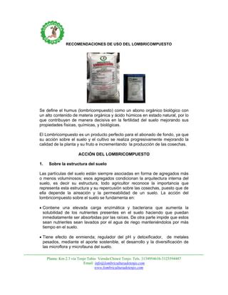 Recomendaciones De Uso Humus Granulado 2014 Lombricultura De Tenjo PDF