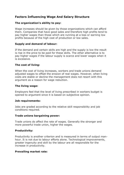 SOLUTION: Factors and methods of wages and salaries - Studypool