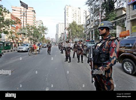 Members Of Border Guard Bangladesh Bgb Stand Guard In A Street For