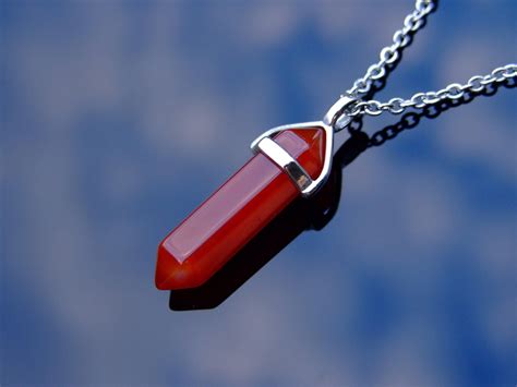 Red Agate Natural Crystal Point Pendant Gemstone Necklace Gemstone