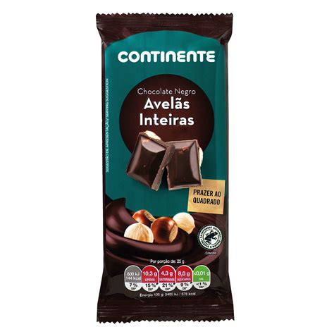 Tablete De Chocolate Negro Com Avelã Inteira Continente Emb 100 Gr