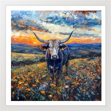 Texas Longhorn Cow Art Print - Rhythm of the Home