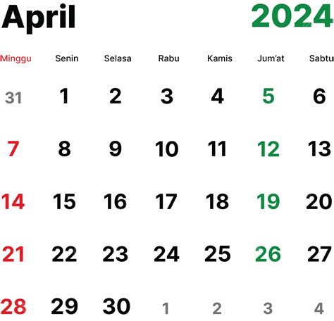 Kalender April 2024 Vektor Kalender 2024 April 2024 Indonesischer