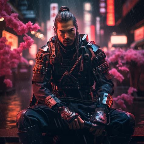 Premium AI Image | shot of samurai Cyberpunk samurai surrounded by city ...