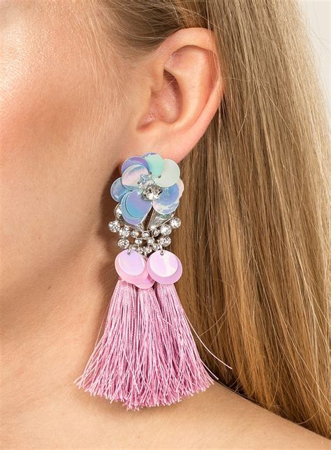 Sequin Flower Tassel Earrings Miss Selfridge Earrings Sequins